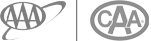 The image shows two gray logos with circular designs. The left logo reads "AAA" with a swoosh, and the right shows "CAA" inside a circle.